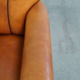 Sheepskin Leather Armchair and Dark Brown Piping