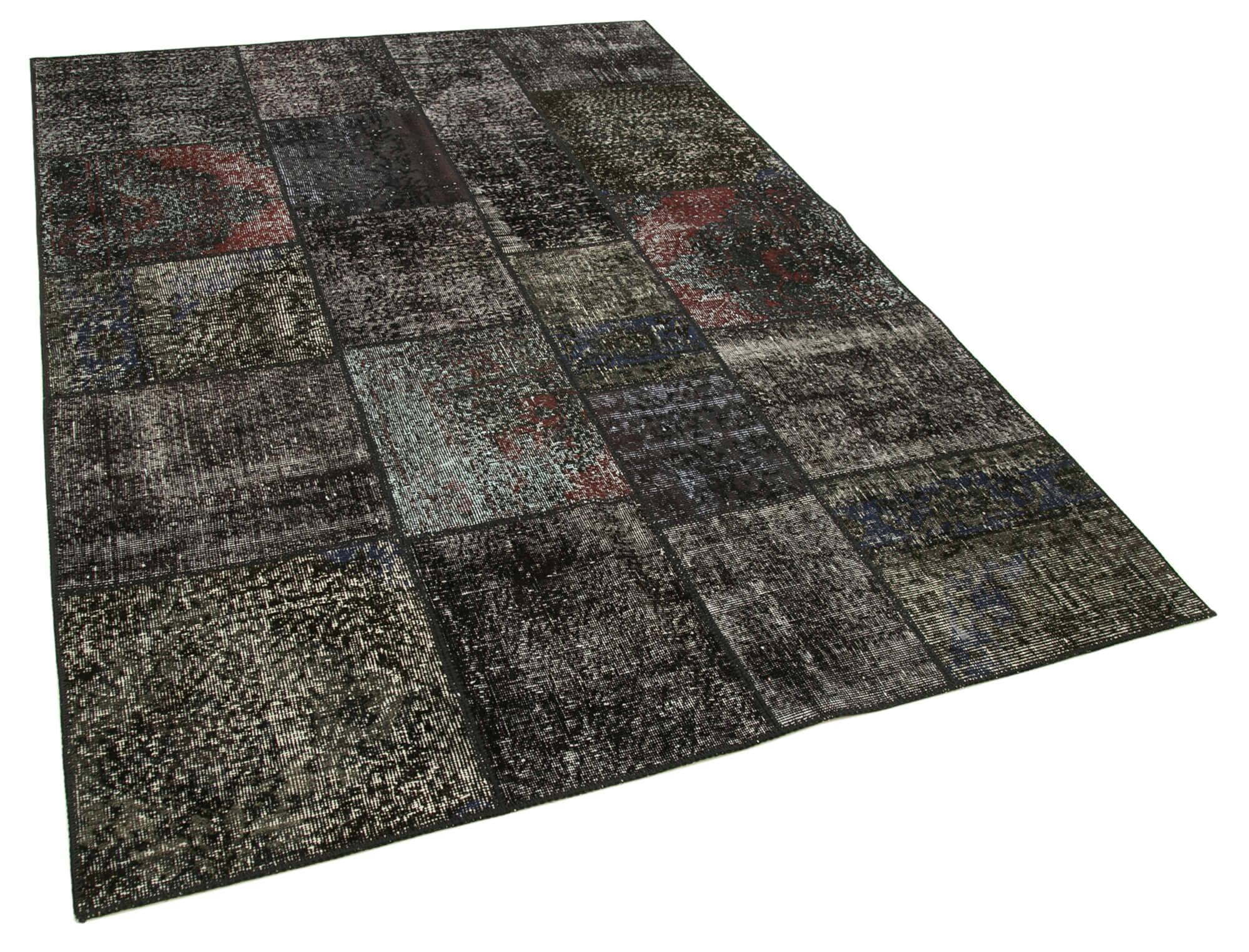 Hand-Knotted Oriental Overdyed 173 cm x 243 cm Black Patchwork Carpet