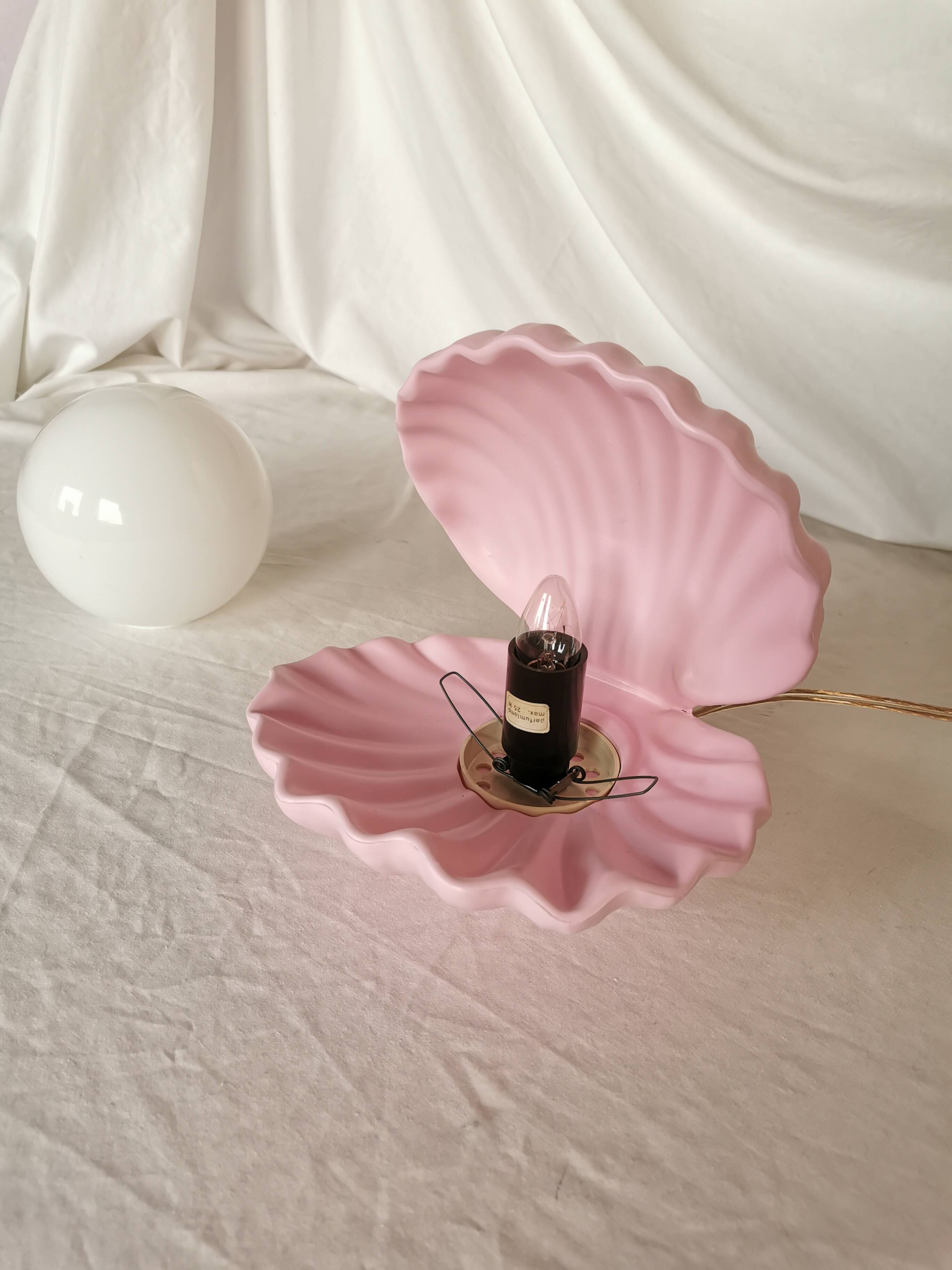 Pink shell and opaline pearl lamp, Saint-Jacques, France, 1970