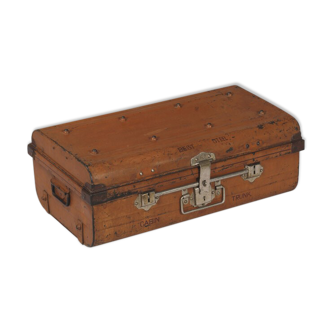 Malle voyage indienne metal marron epoque victorienne patine et piece d'origine 71x41x26cm