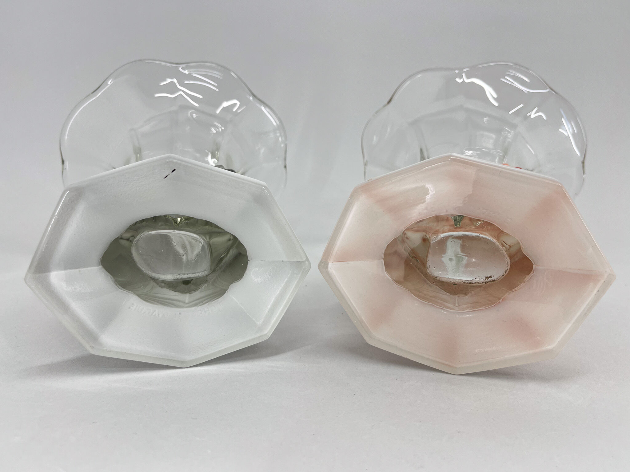 Set of Two Art Deco Dove Birds Glass Vases by Josef Feigl for Libochovice Glassworks, 1930s