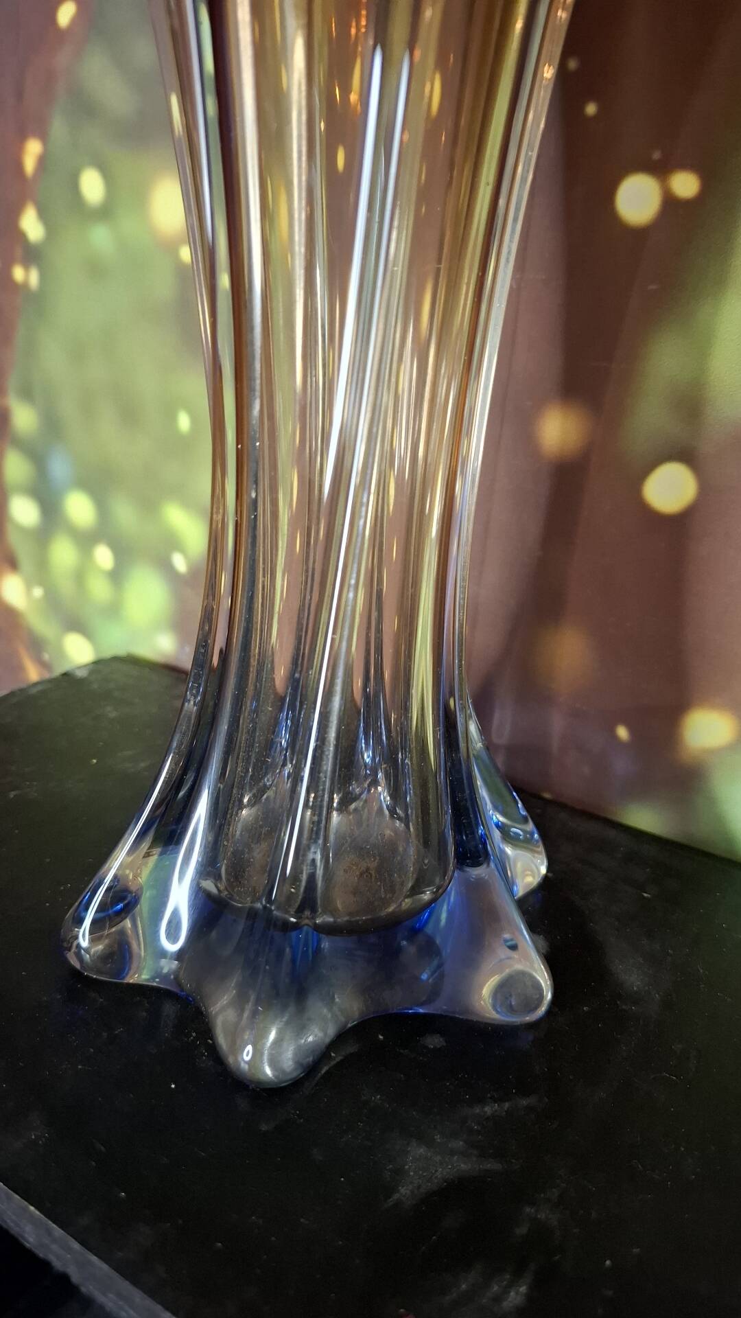 Murano glass vase, blown, gradient red, original antique label.