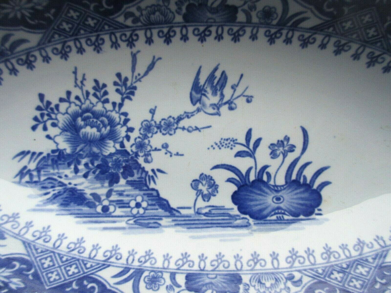 Beurrier, ravier oval signed Creil Montereau model YEDO in blue
