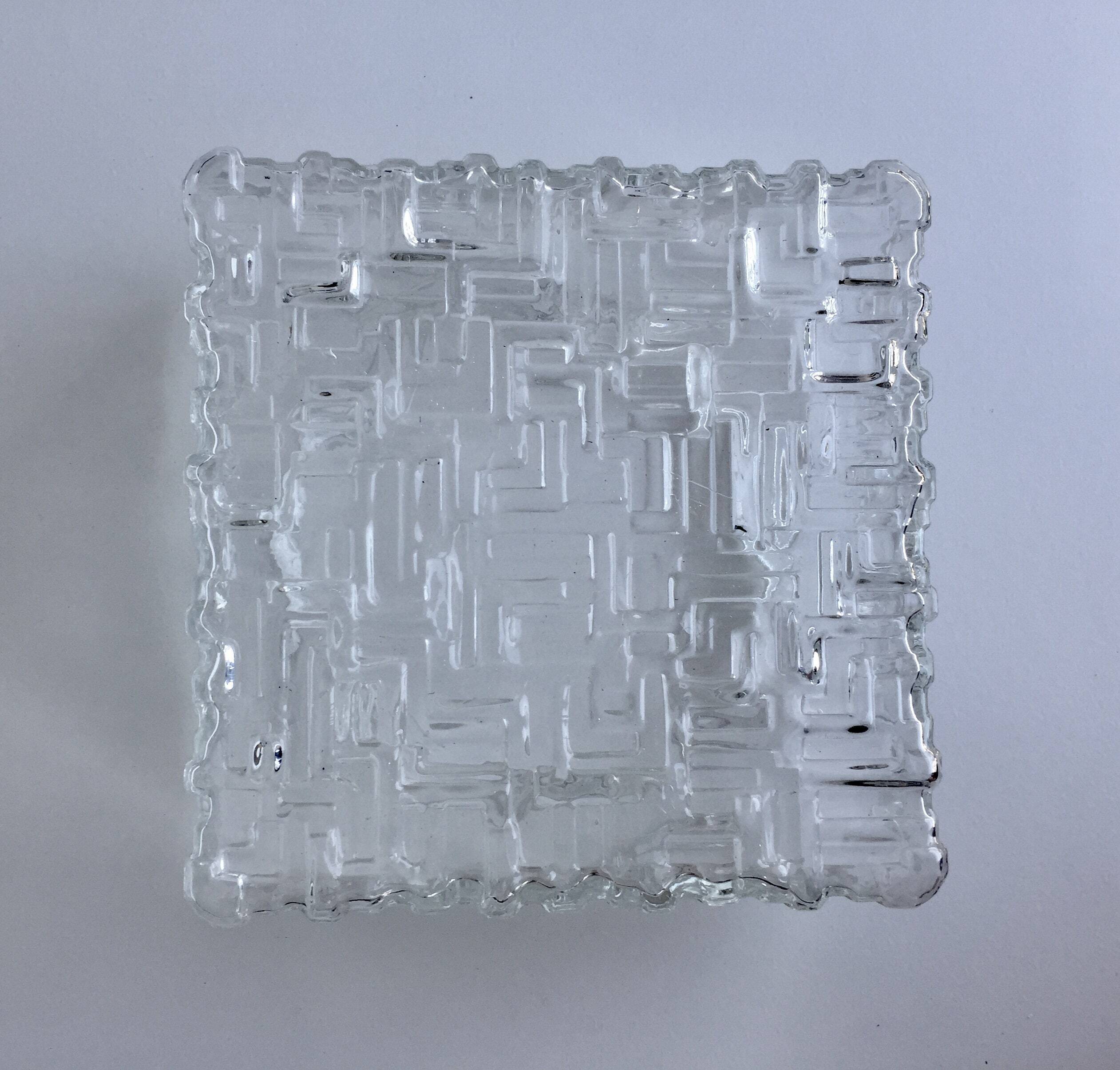 Square ceiling light or wall light in molded glass from the 70s