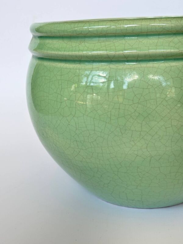 Pot vintage en céramique craquelée vert jade