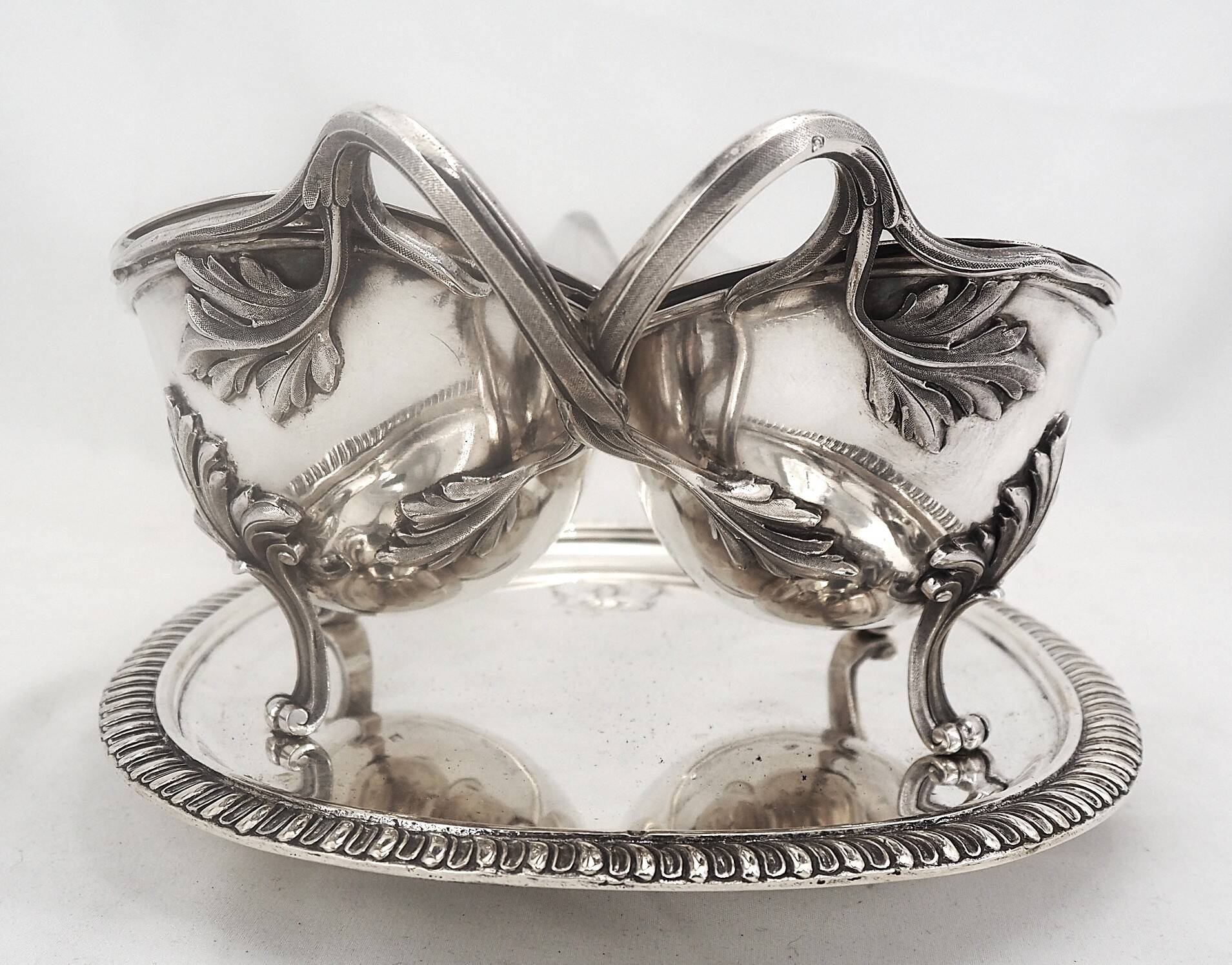 Idiot, double sauce boat + liners, Minerva silver, excellent condition, 19th century, 1.798 kg