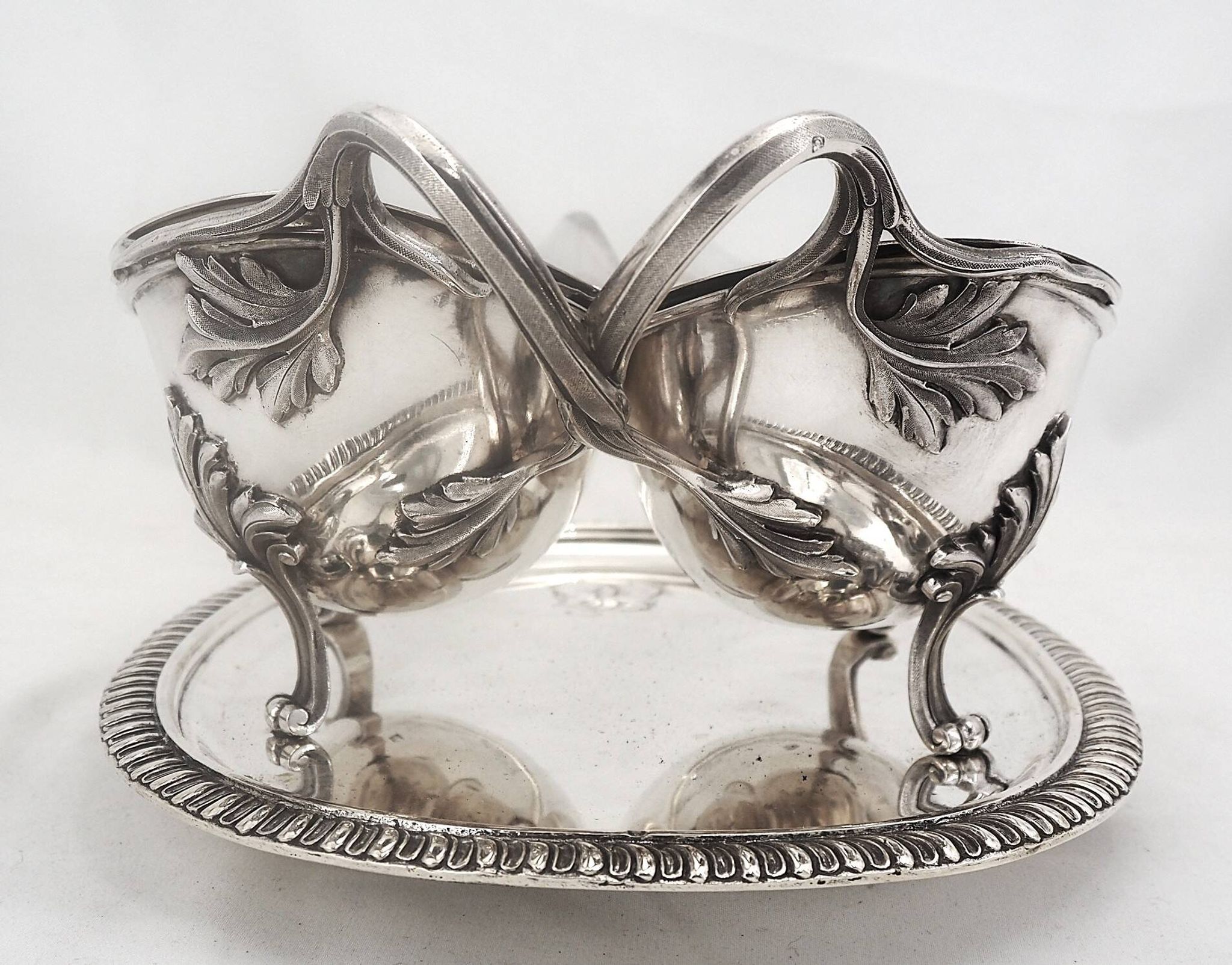 Idiot, double sauce boat + liners, Minerva silver, excellent condition, 19th century, 1.798 kg