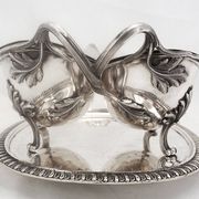 Idiot, double sauce boat + liners, Minerva silver, excellent condition, 19th century, 1.798 kg