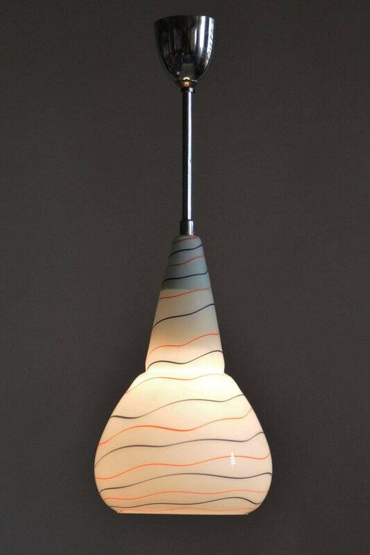 Mid-Century Czech Chromed Steel and Milk Glass Pendant Light, 1960s