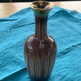Soliflore vase in beige and gold glazed ceramic, numbered and vintage