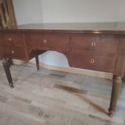 Antique Louis XVI style desk – mahogany – green leather – 5 drawers