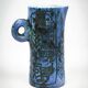 Small jug by Jacques Blin in blue ceramic with engraved animal decoration.