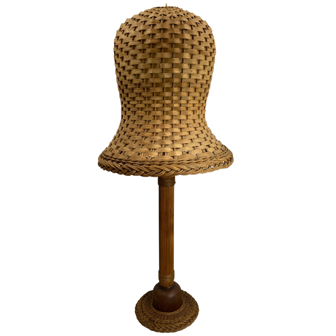 Midcentury Scandinavian rattan wicker mushroom floor lamp, 1960s