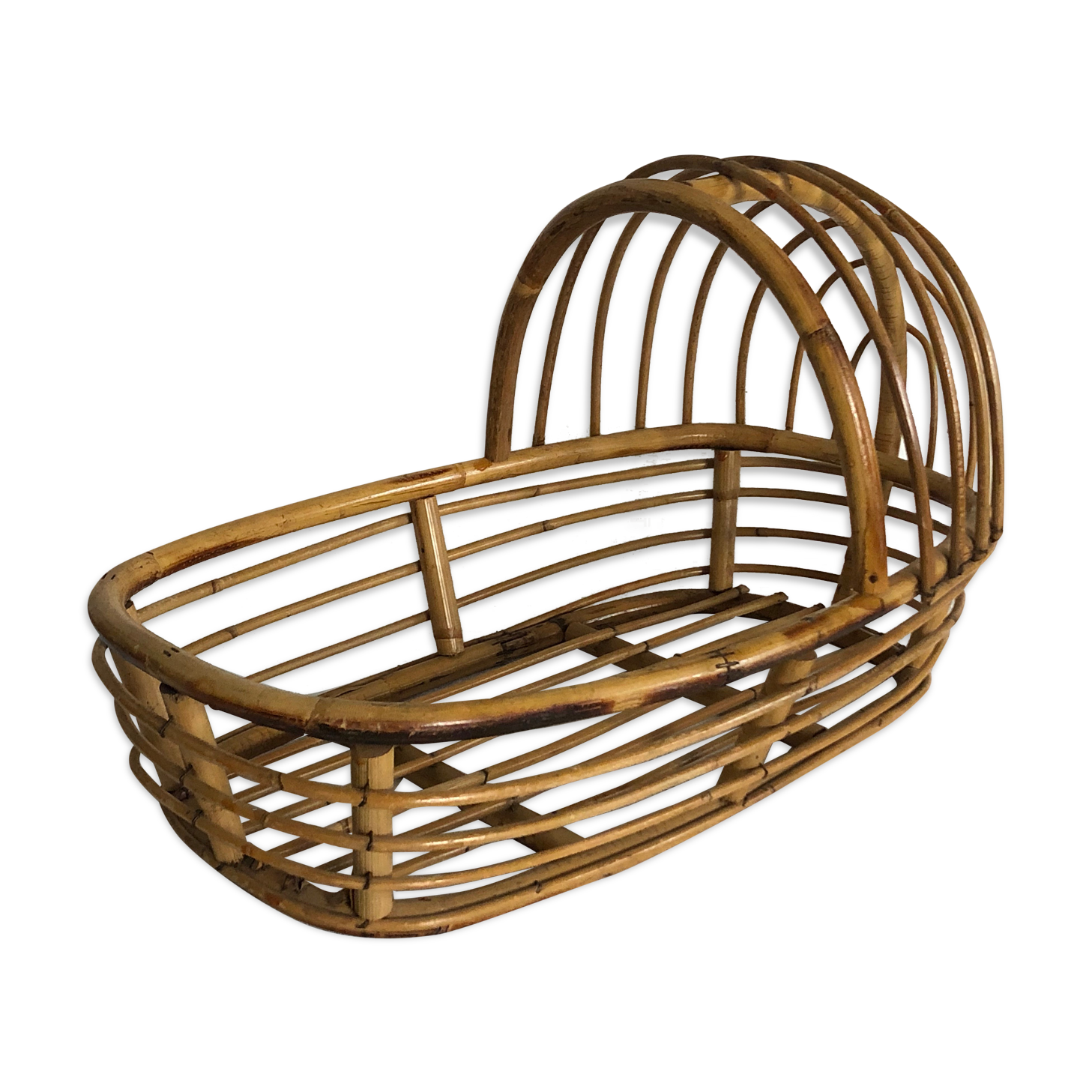 Rattan doll couffin, vintage toy