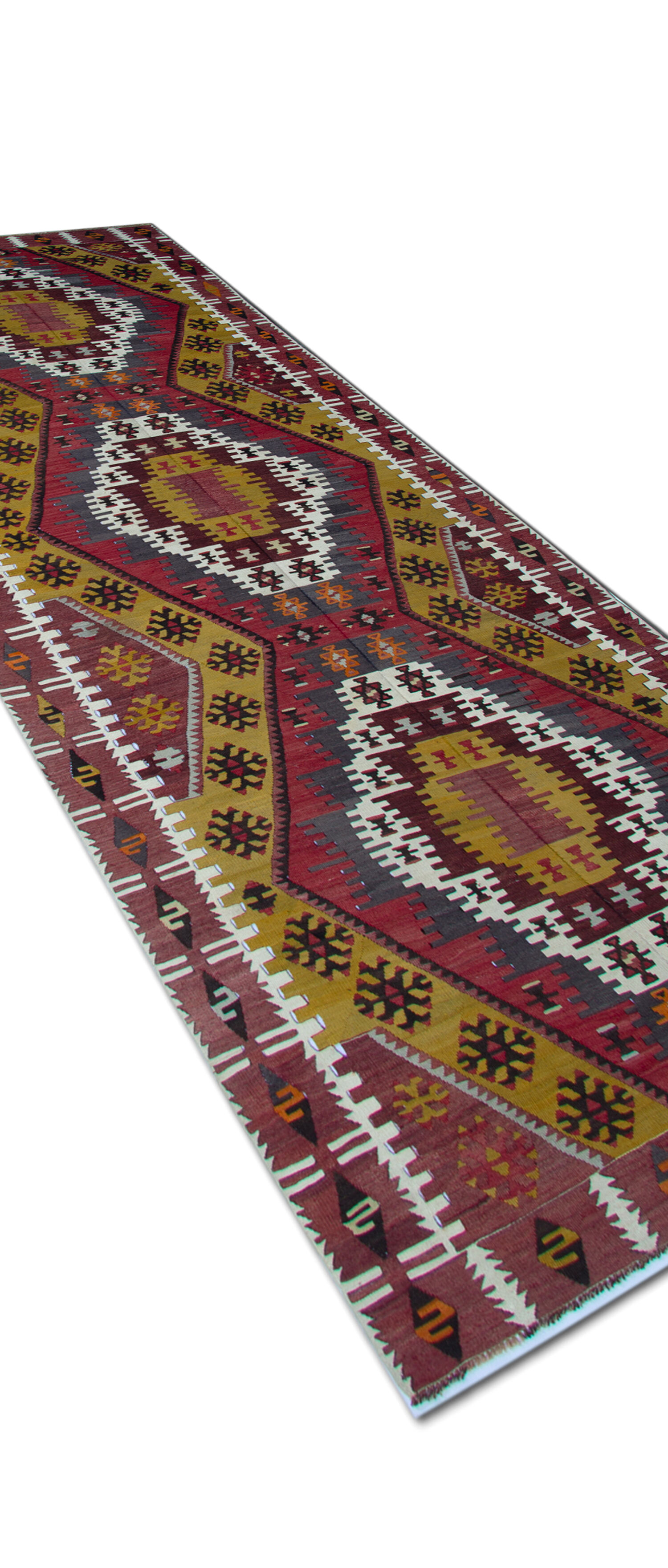 Antique Turkish Runner Rug, Handwoven Traditional Wool Kilim Rug- 140x390cm