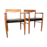 Pair of danish armchairs in oak and black skaï by henry walter klein for bramin 1960.