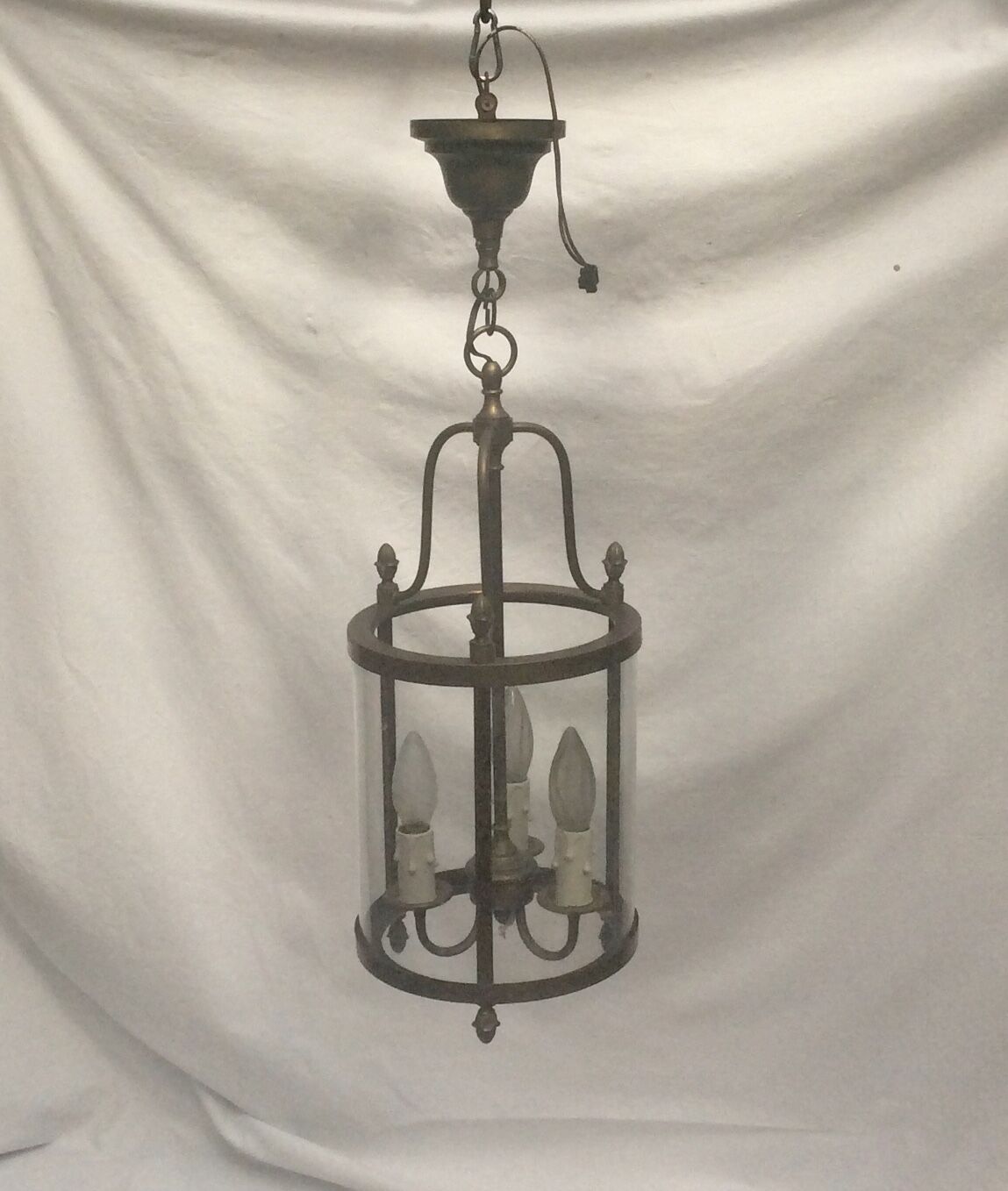 Brass lantern and original electric wire glass size: height -60cm- diameter -16cm-
