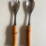 Pair of bamboo handle salad servers 1960