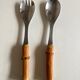 Pair of bamboo handle salad servers 1960