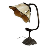Lampe de table bronze et vitrail, style Tiffany, 1991