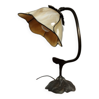 Table lamp bronze and stained glass, Tiffany style, 1991