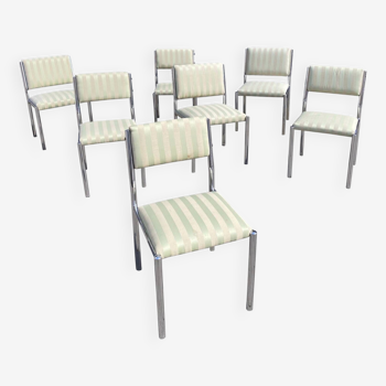 7 x chaises de salle à manger chromées années 1970 Hollywood Regency table vintage moderniste italienne