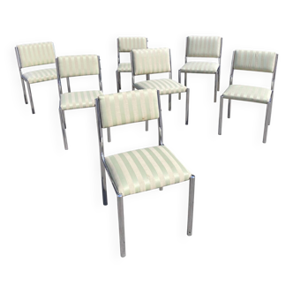 7 x chaises de salle à manger chromées années 1970 Hollywood Regency table vintage moderniste italienne