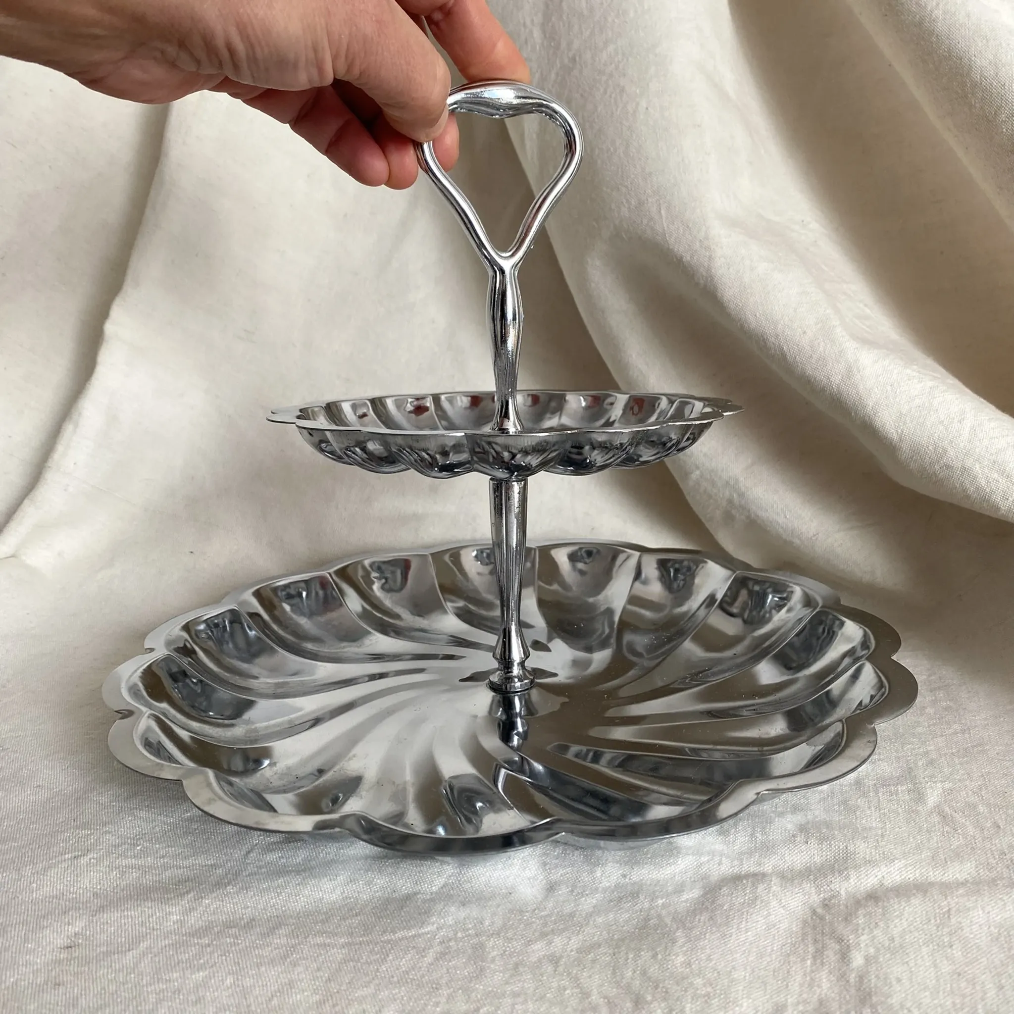 Presentation dish 2 stainless steel trays, 1970s-80s