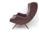 Burgundy Skai, Brass and Metal Lounge Chair, Italy