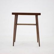 1960s Mid-Century Czech Oak Side Table with Woven Magazine Shelf