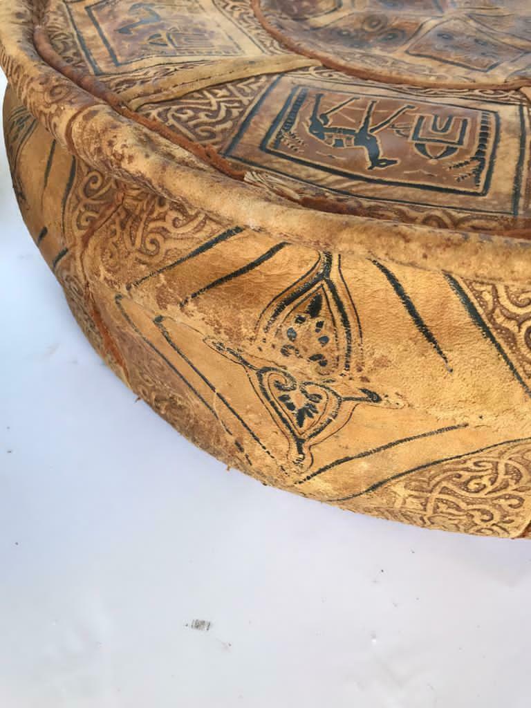 Pair of moroccan leather beanbags beautiful patina patina 1900
