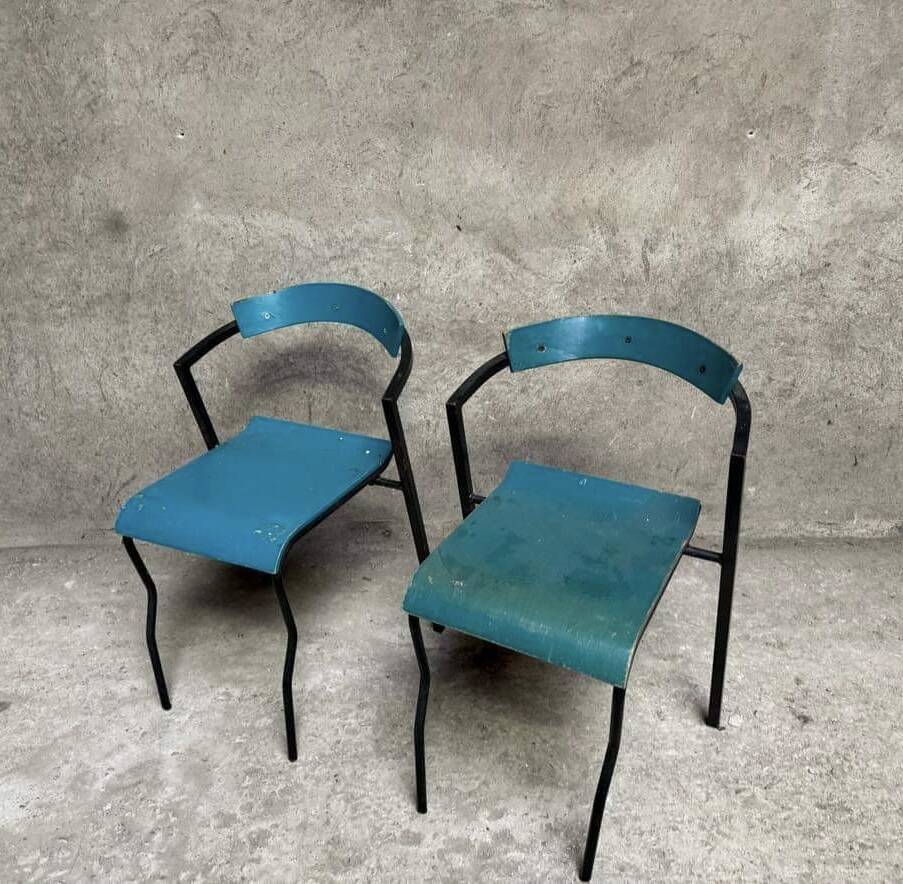 Set of 12 vintage blue bistro chairs