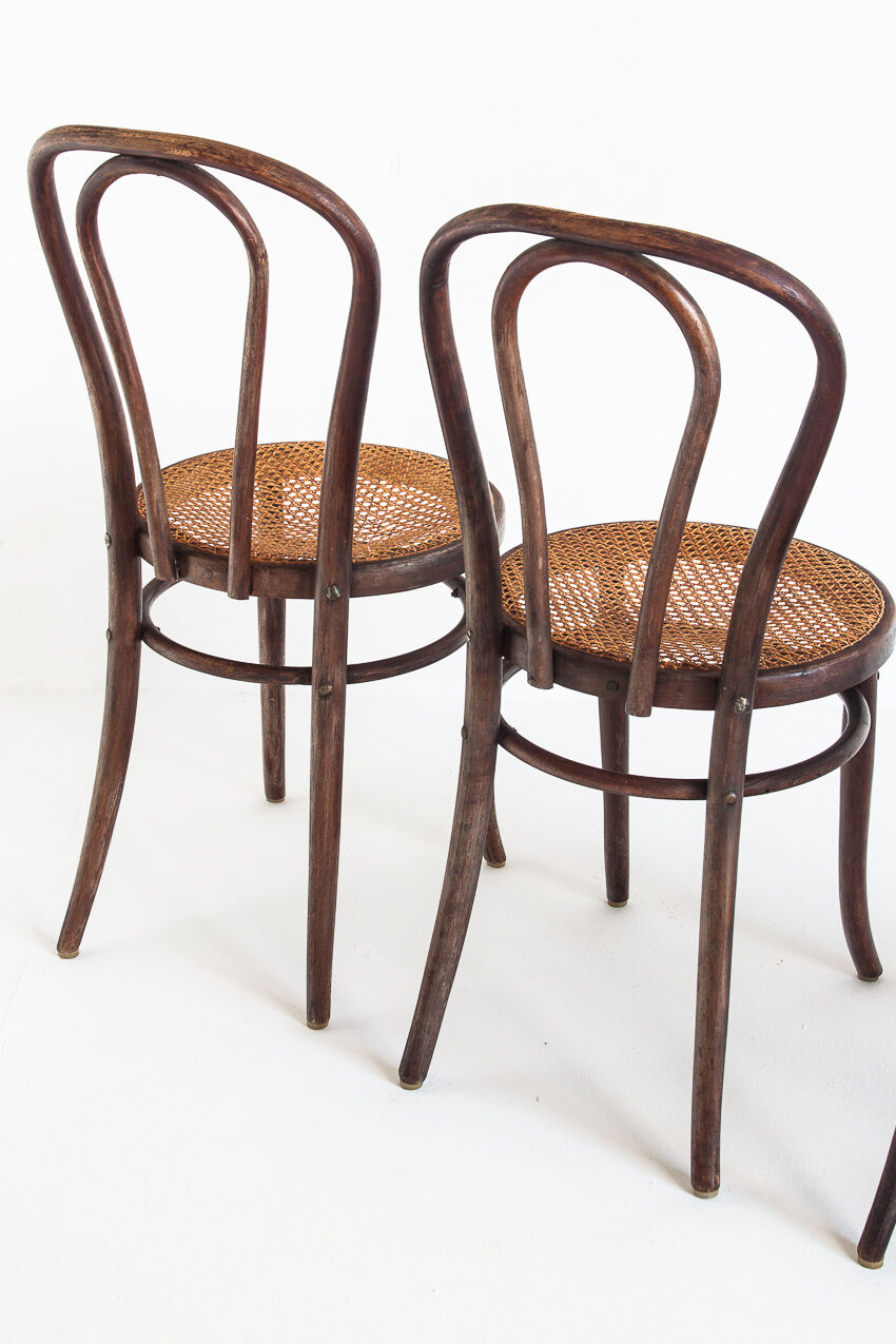 Set of 4 chairs. Bentwood and canning. Vintage. France, 50s