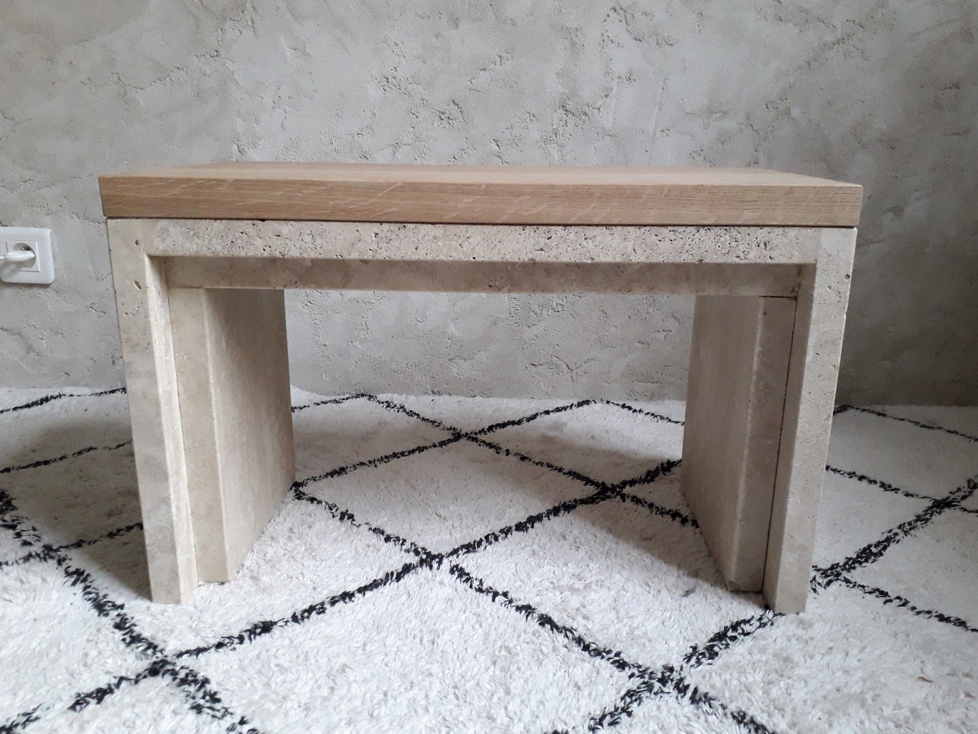 Oak and travertine coffee table