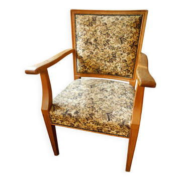 Vintage Salon Armchair with Floral Tapestry Upholstery and Scroll Armrests