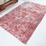 pink overdye turkish vintage carpet  , pink vintage distressed vintage rug.