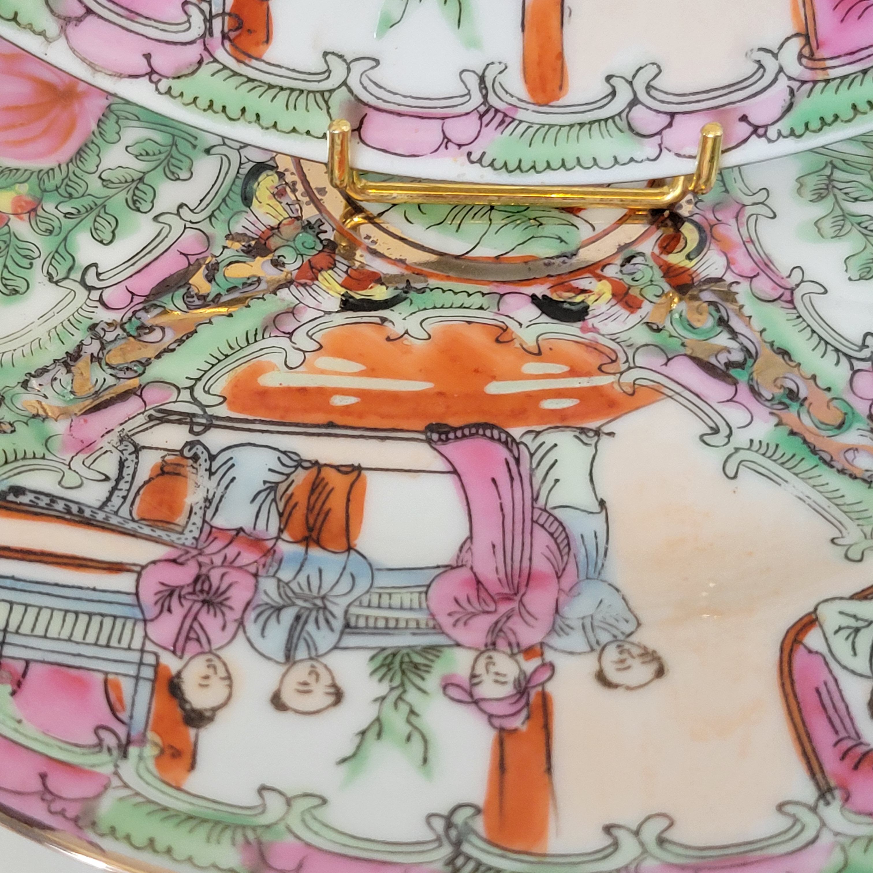 2 Chinese plates polychrome porcelain and gold Canton XXth