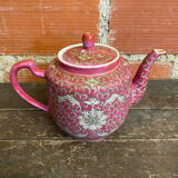 Antique MUN SHOU Teapot Pink Porcelain Flower Decor China Vintage #