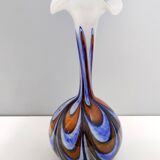 Grand vase en verre orange, blanc et bleu par Opaline Florence, Italie