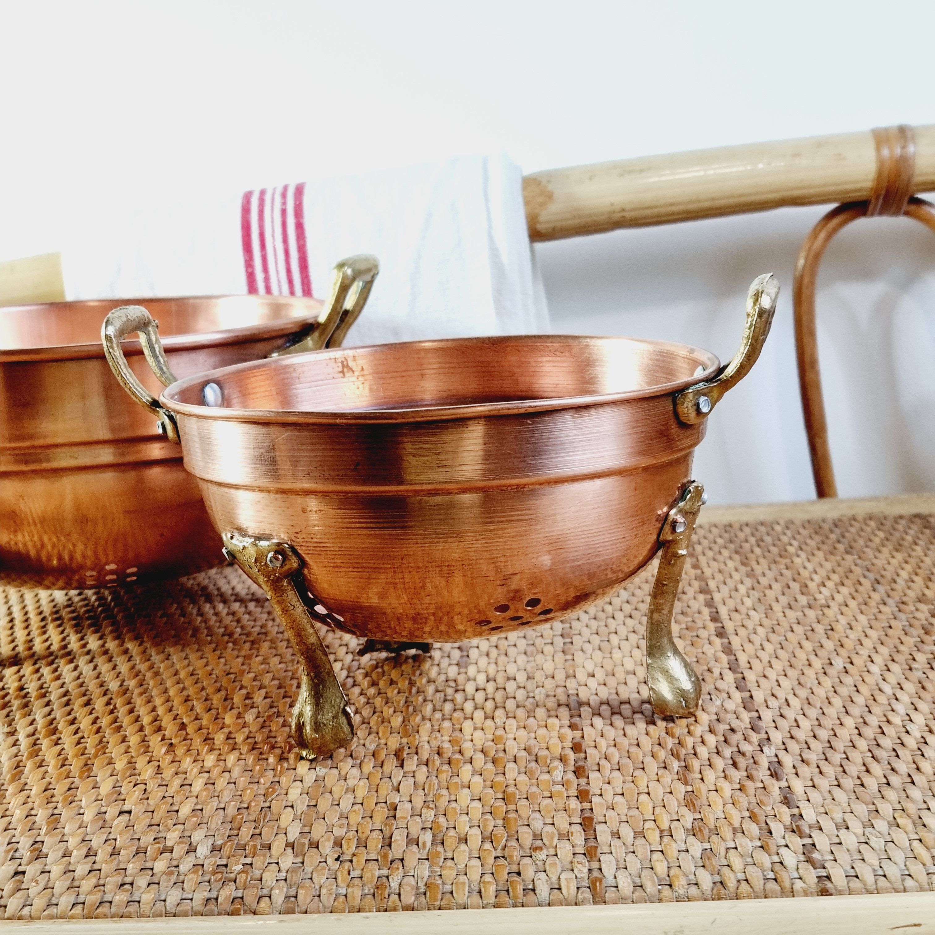 Copper and brass strainer lion's leg