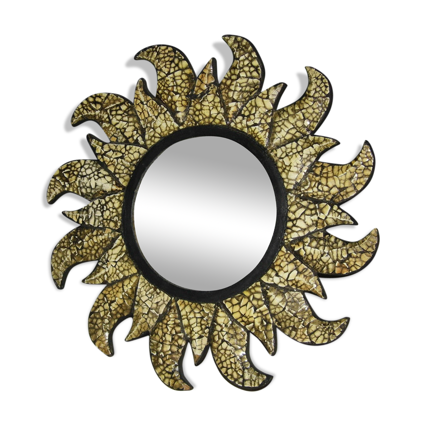 Rare ancient sun mirror wood and mosaic