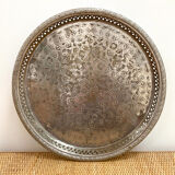 Grand plateau traditionnel oriental en métal argenté
