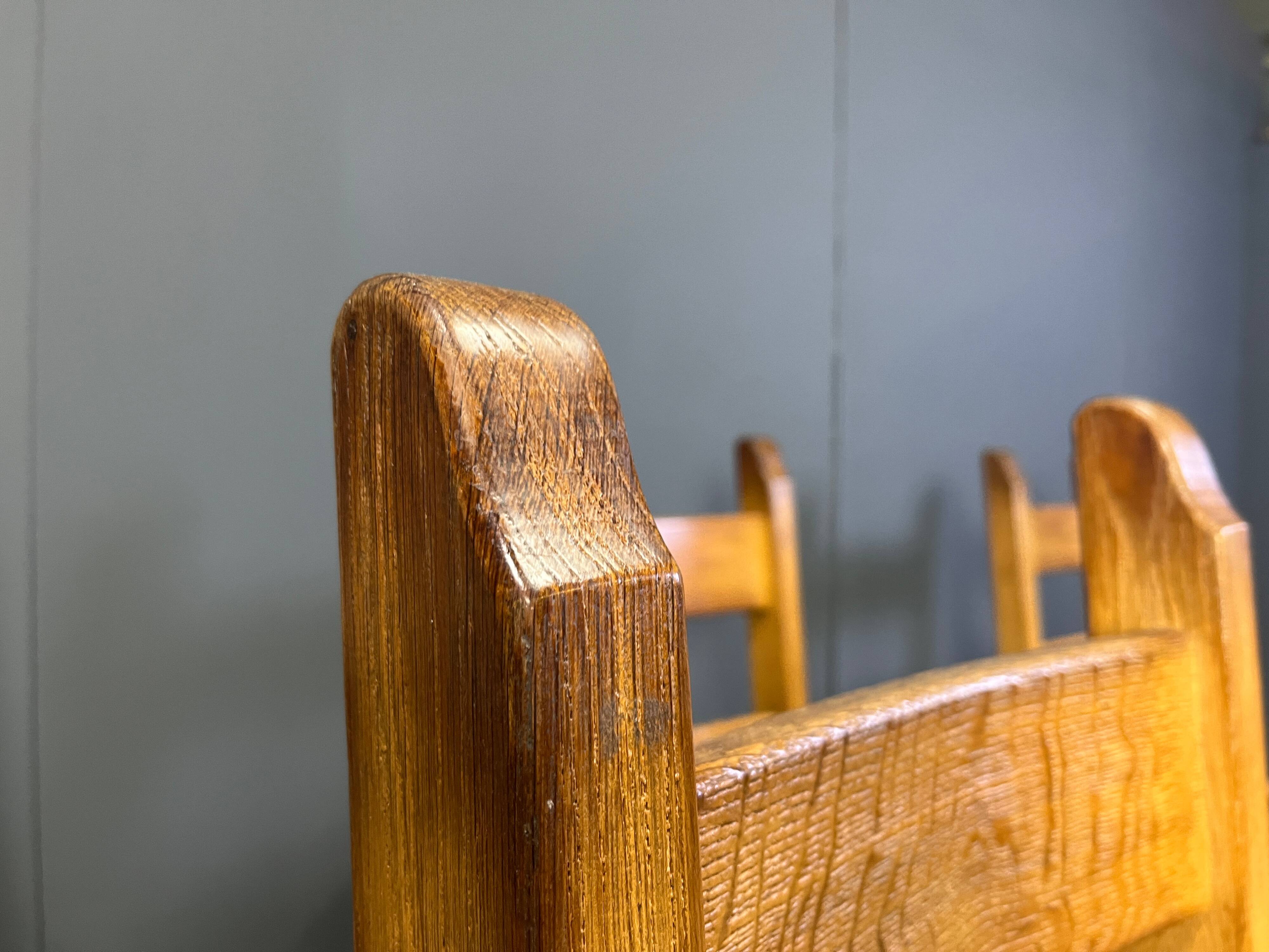 Solid oak brutalist dining chairs, 1960s