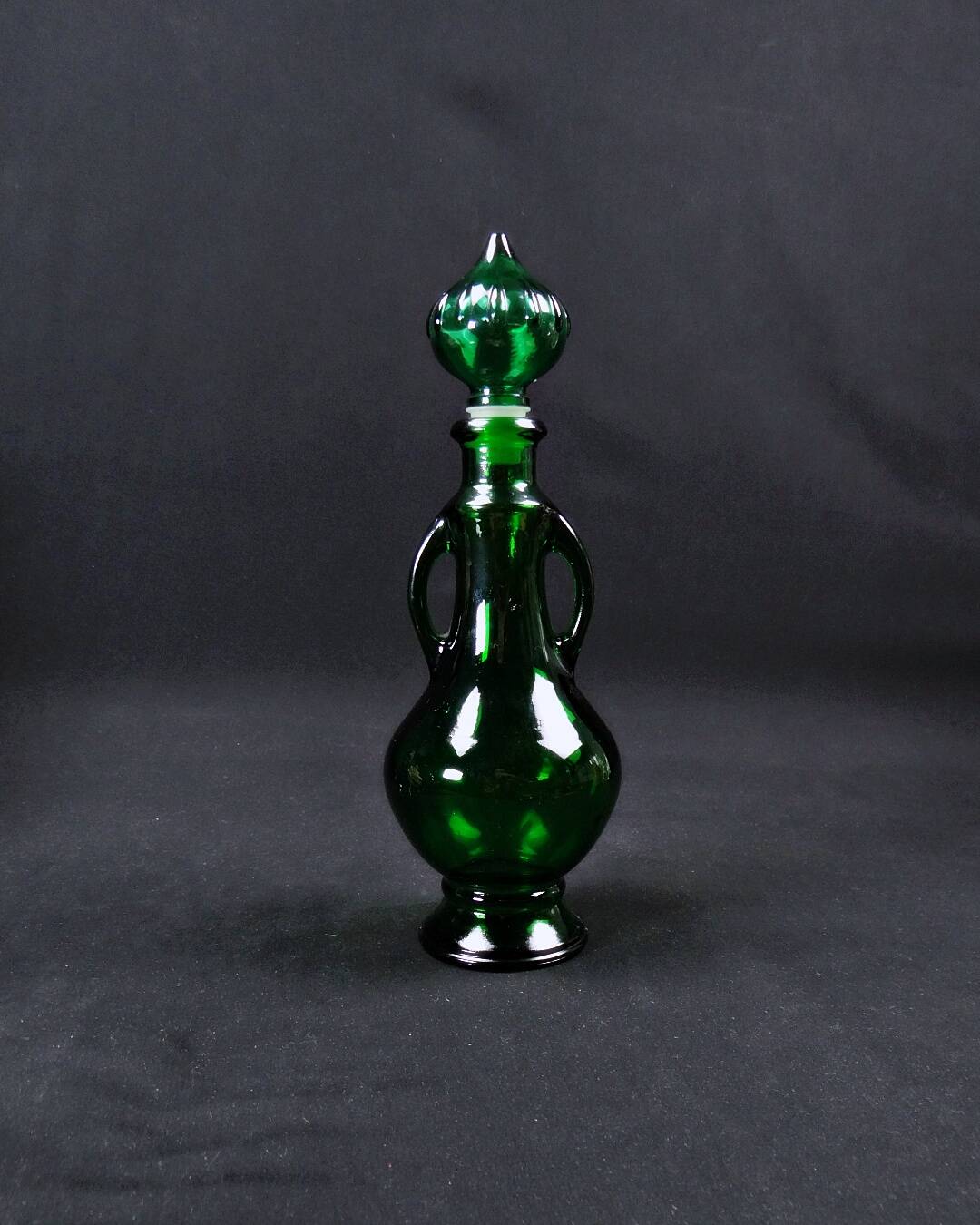 Vintage 70s green Empoli glass genie carafe bottle