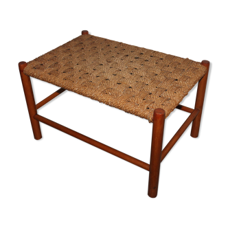 Ottoman Scandinave des années 70 en corde et bois
