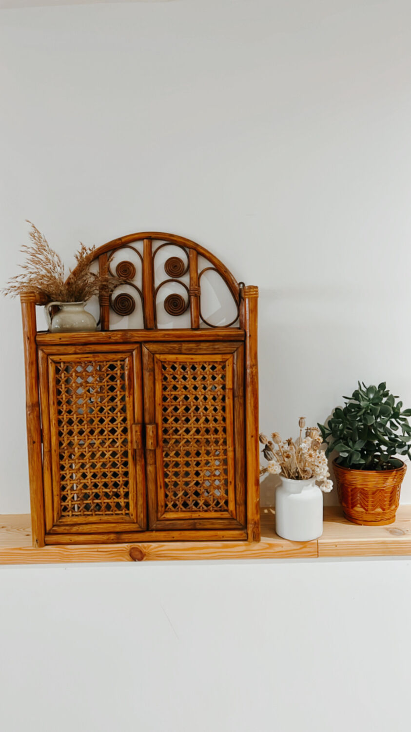 Vintage rattan wall shelf