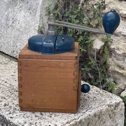 Peugeot Freres coffee grinder in wood and vintage blue metal