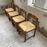 Set of 4 elm straw chairs from the 50s