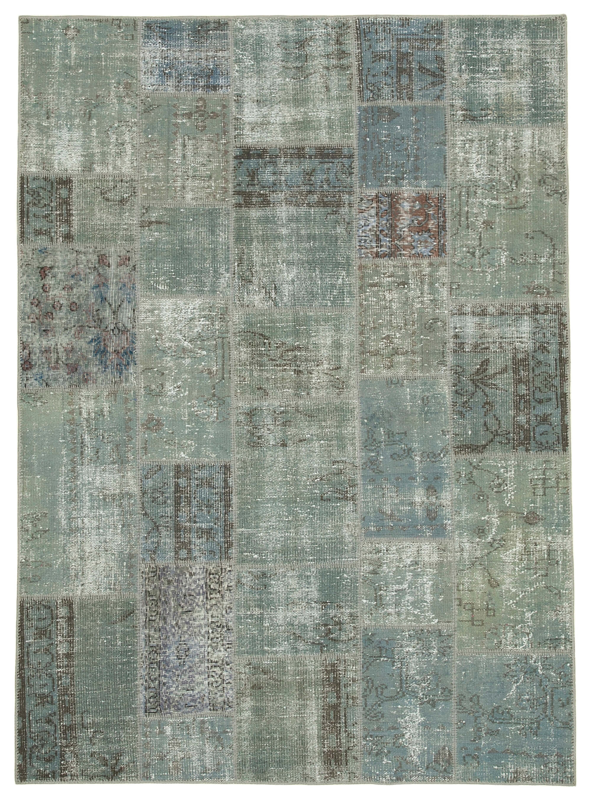 Hand-knotted oriental overdyed 174 cm x 240 cm grey patchwork carpet