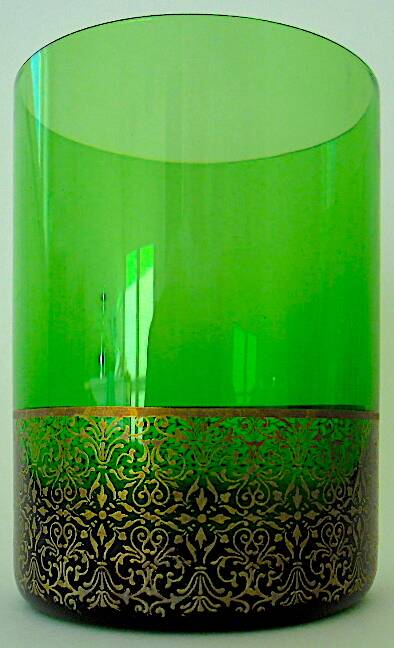 Set of six green smoked crystalline whiskey glasses